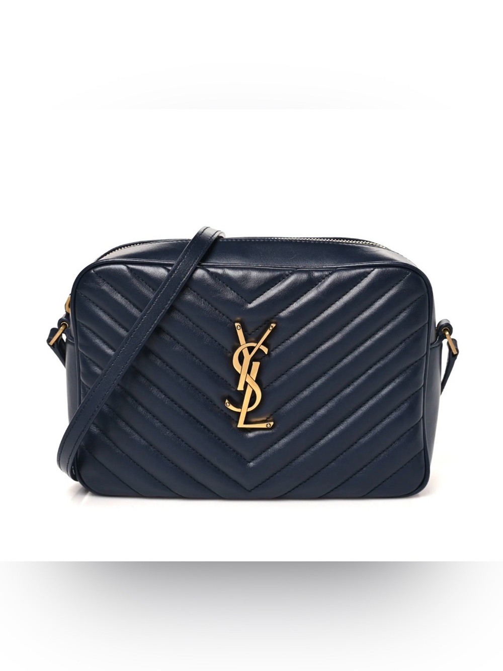 Saint Laurent Navy Calfskin Matelasse Monogram Lou Camera Bag Deep Marine